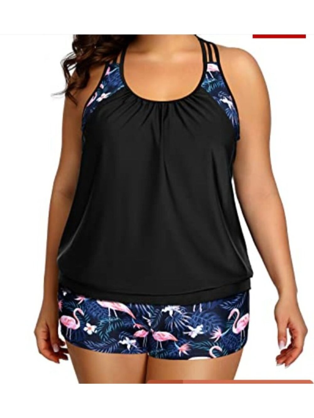 Womens Plus 18W Blouson Racerback Tankini Top Swimsuit Flamingo Shorts 2 Pc